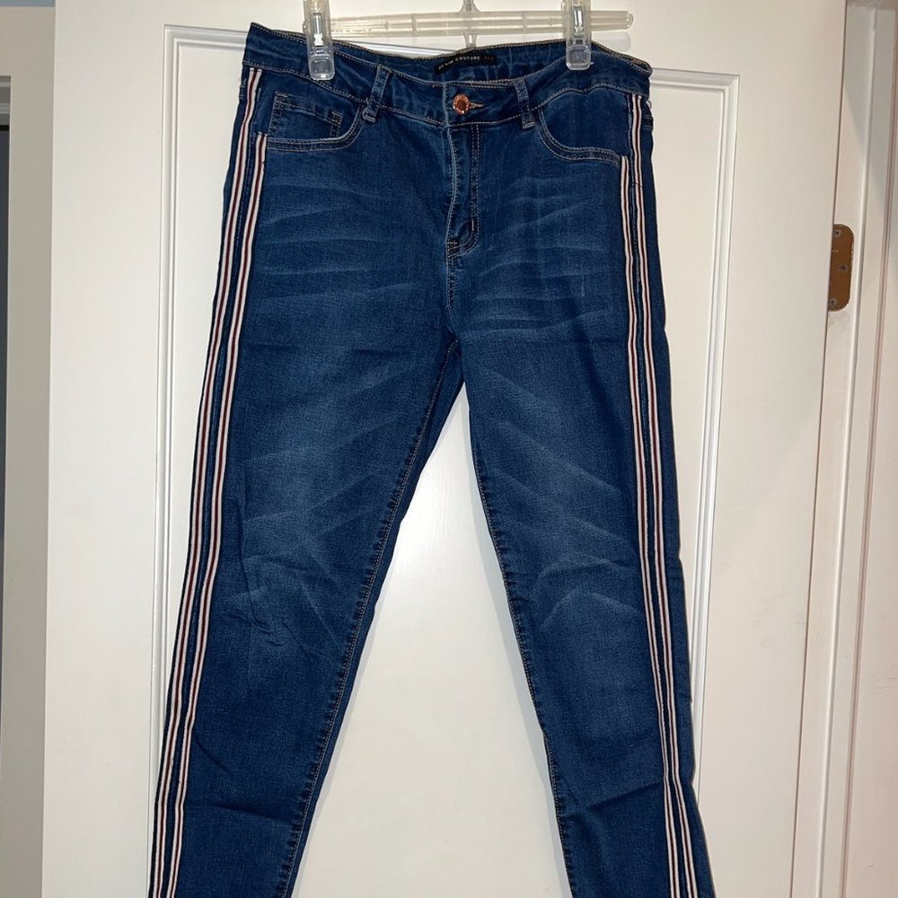 Denim Couture Jean with Red & White Stripes Size 11